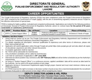 PERA Jobs 2026 Punjab advertisement System Support Officer 368 vacancies