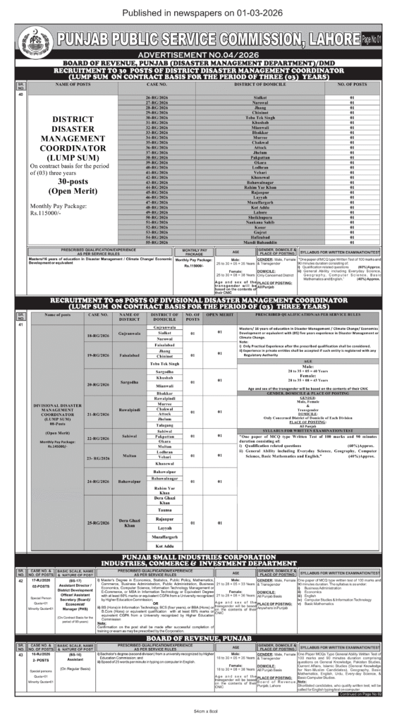 PPSC Jobs 2026 Advertisement No. 04/2026 official notice