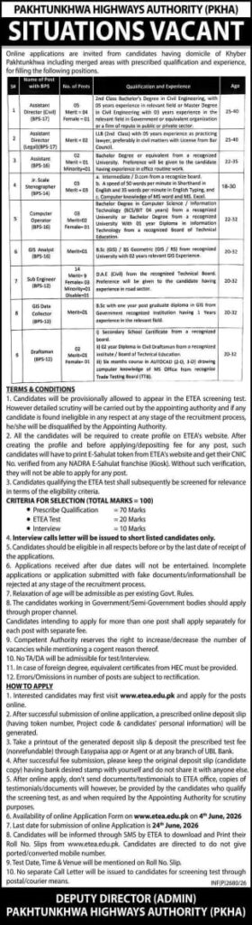 PKHA Jobs 2026 advertisement for Assistant Director, GIS Analyst, Sub Engineer, Computer Operator and other vacancies in Khyber Pakhtunkhwa.