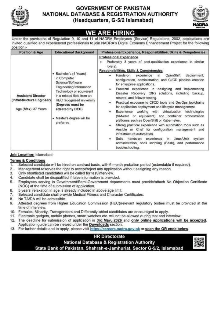 NADRA Jobs 2026 official advertisement with eligibility and deadline
