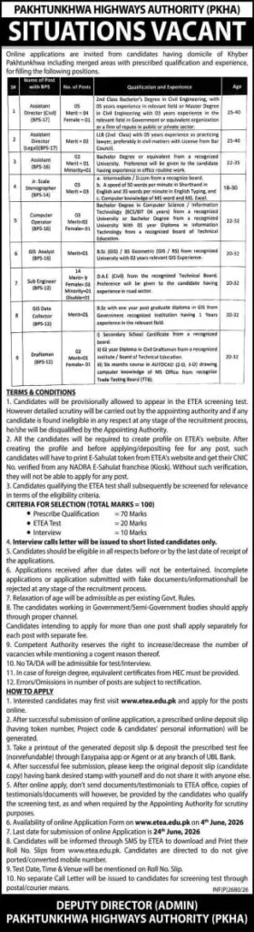 PKHA Jobs 2026 advertisement for Assistant Director, GIS Analyst, Sub Engineer, Computer Operator and other vacancies in Khyber Pakhtunkhwa.